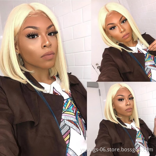 Yeswigs Pink Red Grey 613 Honey Blonde Short Bob Wig Cuticle Aligned Malaysian Virgin Hair Straight Lace Front human hair wigs
